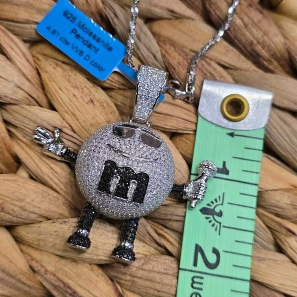 925 Sterling Silver Moissanite M&M Character Necklace